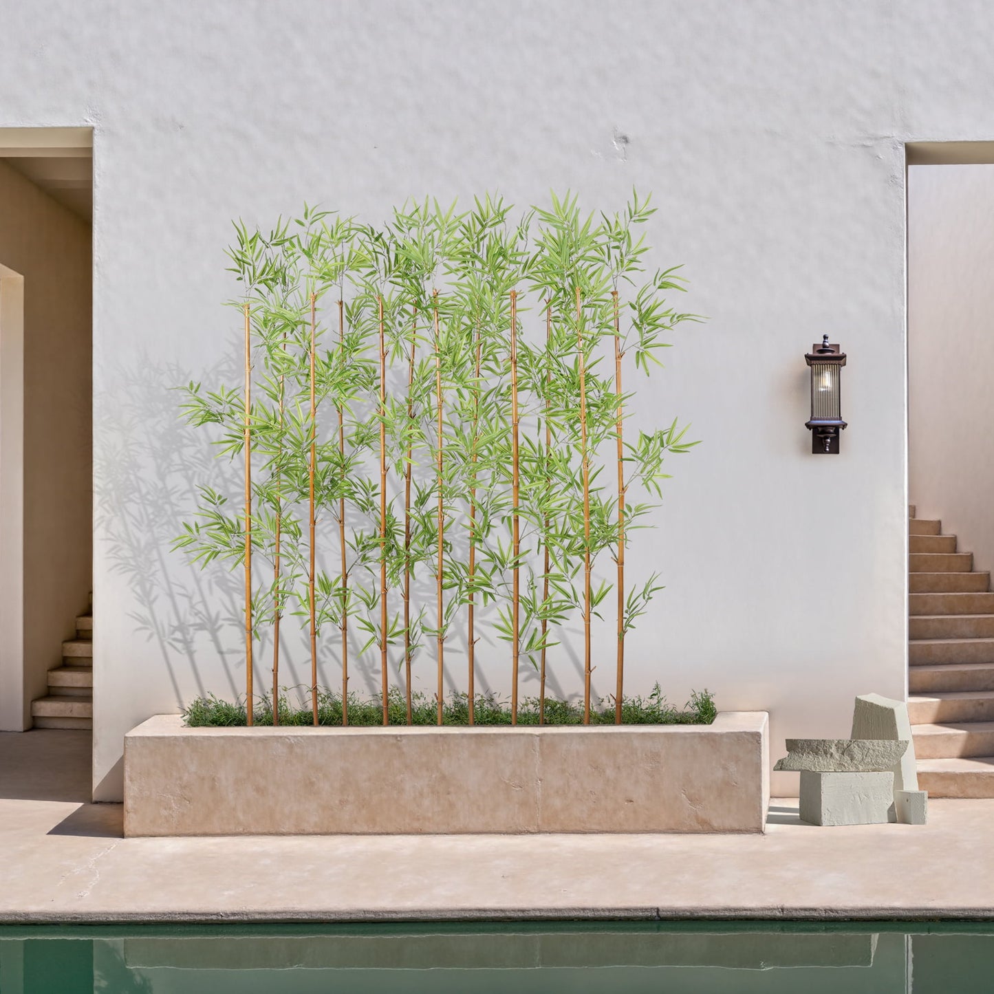 12 Pack 7FT Artificial Bamboo Privacy Screen - Faux Bamboo Plant Outdoor with Real Bamboo Poles, UV Resistant Dense Leaves Tall Fake Bamboo Fence Cover for Patio Backyard Balcony Wall Decor