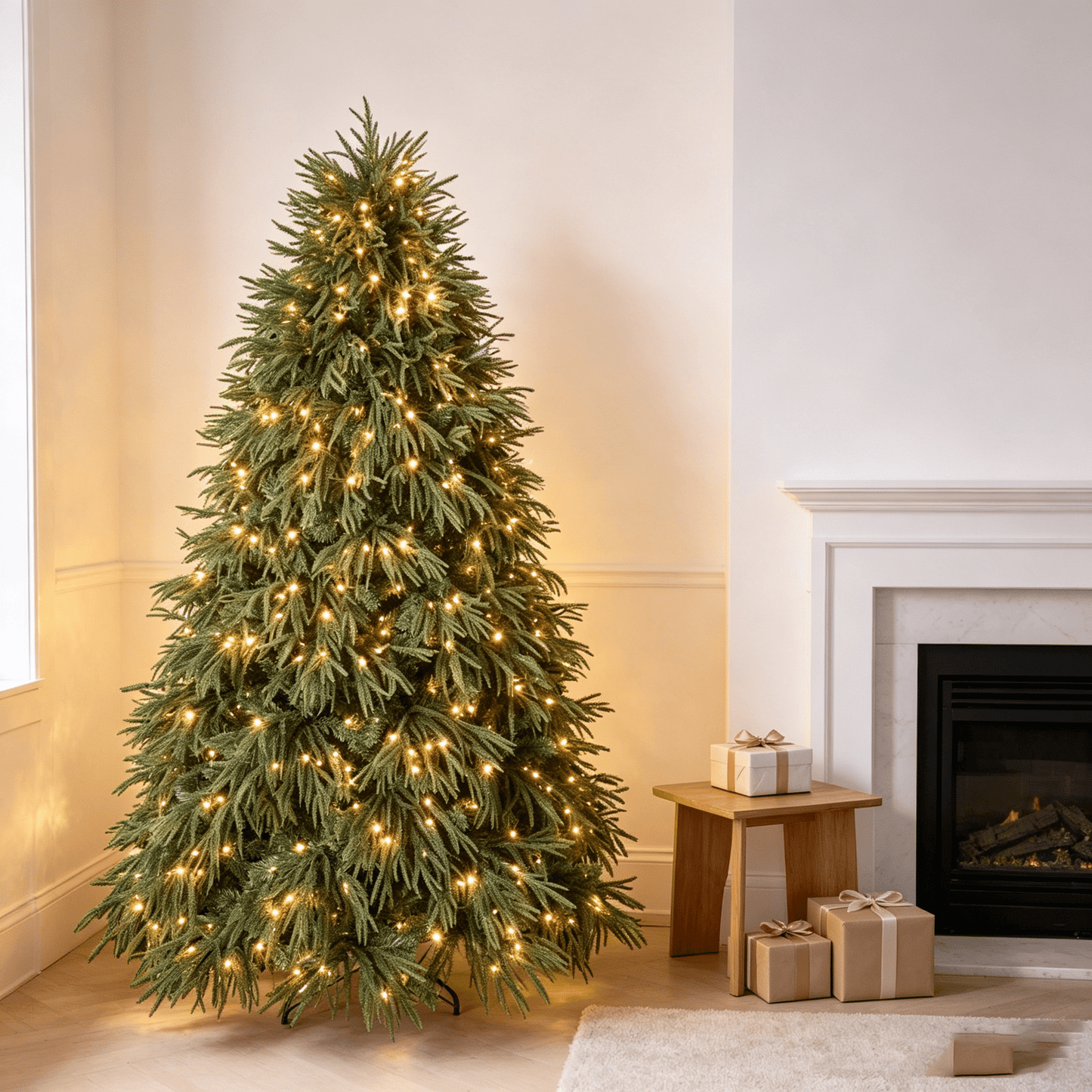 DR.Planzen 7.5ft Artificial Pencil Christmas Tree with Pre-Strung LED Lights, Narrow Spruce Xmas Tree with Metal Stand, Easy Assembly Holiday Decor