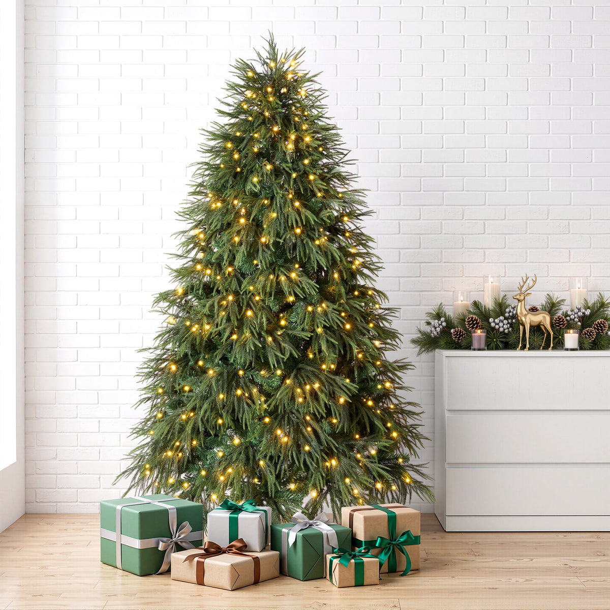 DR.Planzen 4.5ft Artificial Pencil Christmas Tree with Pre-Strung LED Lights, Narrow Spruce Xmas Tree with Metal Stand, Easy Assembly Holiday Decor