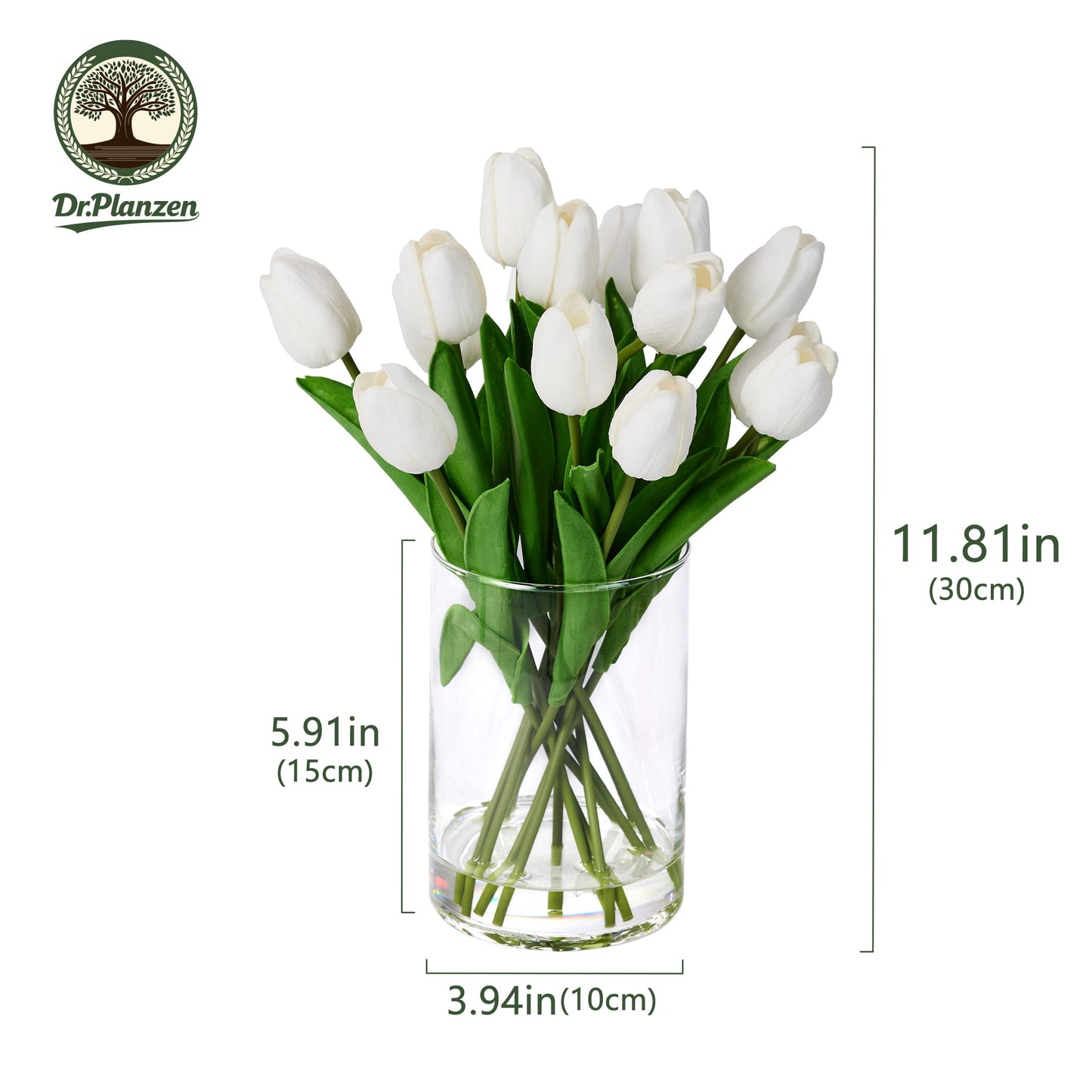 12in Artificial White Tulips Fake Flowers in Vase Real Touch Tulips ¨C Faux Tulips Bouquet with Glass Vase & Faux Water, Tulips Centerpiece for Spring Home Decor Dining Table Wedding Mothers Day