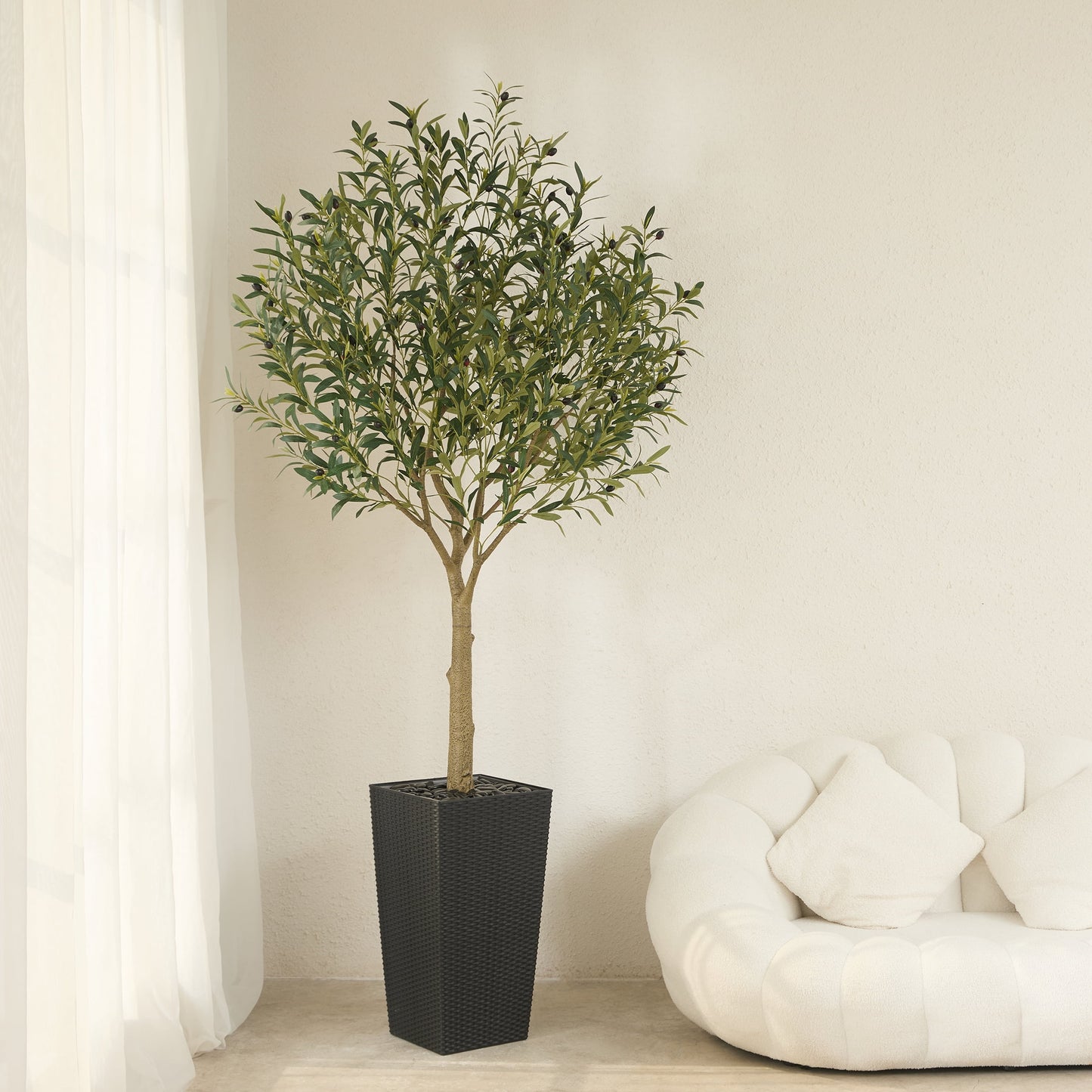 DR.Planzen UV Resistant 7ft Artificial Olive Tree in Black Large Planter with Pebbles¨C Faux Olive Tree for Indoor and Outdoor Decor, Lifelike Greenery for Home & Garden Decor