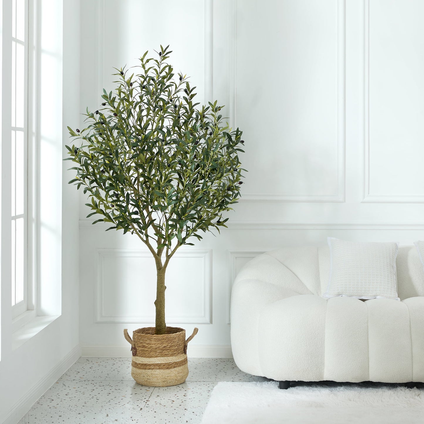 DR.Planzen 6ft Dense Artificial Olive Tree - Faux Olive Plant for Indoor & Outdoor Decor - Adjustable Branches - UV Resistant Realistic Olive Tree with Black Plastic Pot