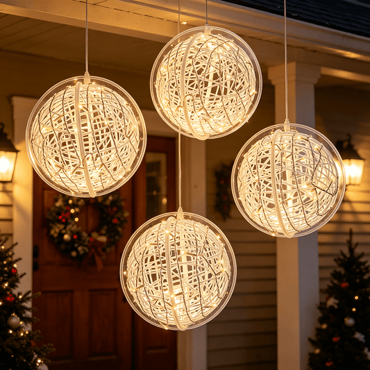 DR.Planzen 4 Pack 8in Christmas Ball Lights Outdoor, Hanging Globe Lights, Sphere Tree Lights, Warm White LED Lights - 160 LEDs, 8 Modes for Yard Porch Patio Home