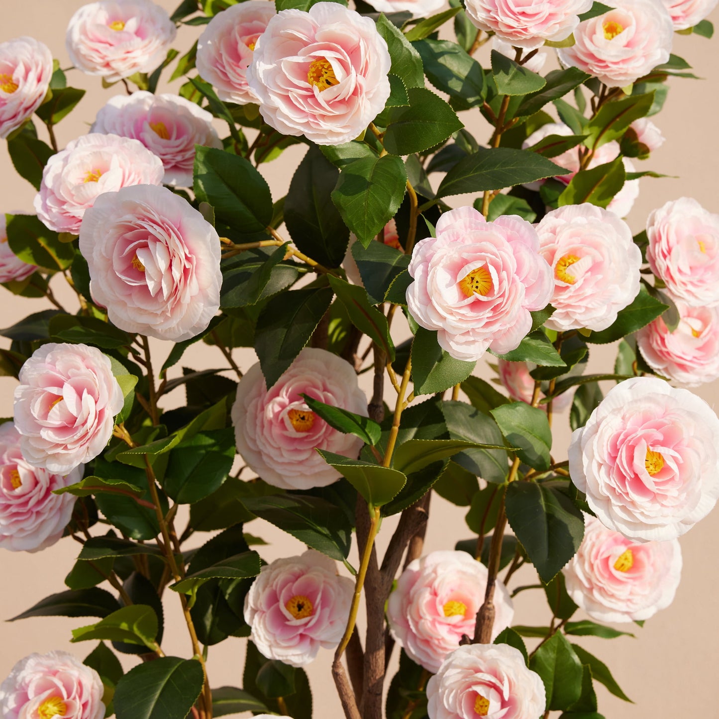 2 Pack Artificial Camellia Tree 4FT Tall Faux Camellia Plant UV Resistant Fake Flowering Tree Potted ¨C 48 Blooming Pink Flowers & 348 Silk Leaves, Artificial Plant Indoor Outdoor Decor for Living Roo