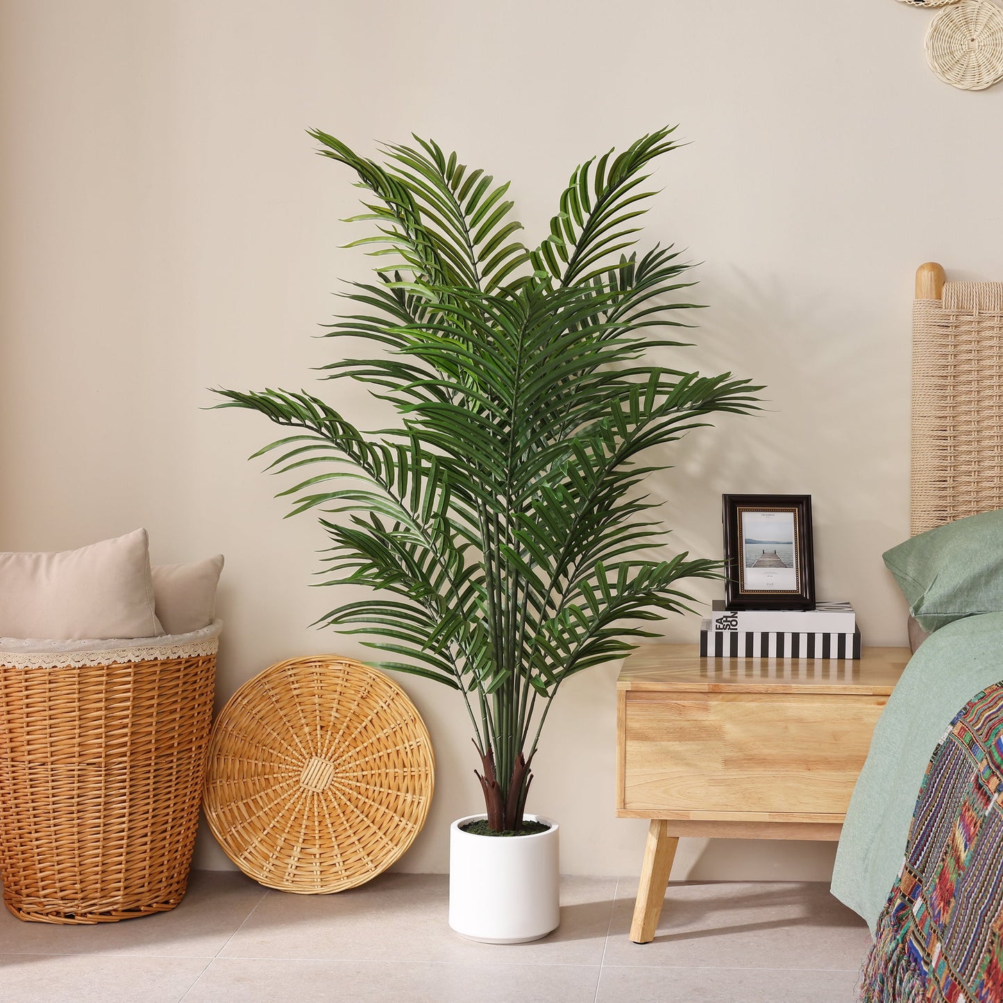 DR.Planzen 4.5ft Artificial Palm Tree with White Planter, Tall Faux Palm Tree, Artificial Plants for Home Office Decor