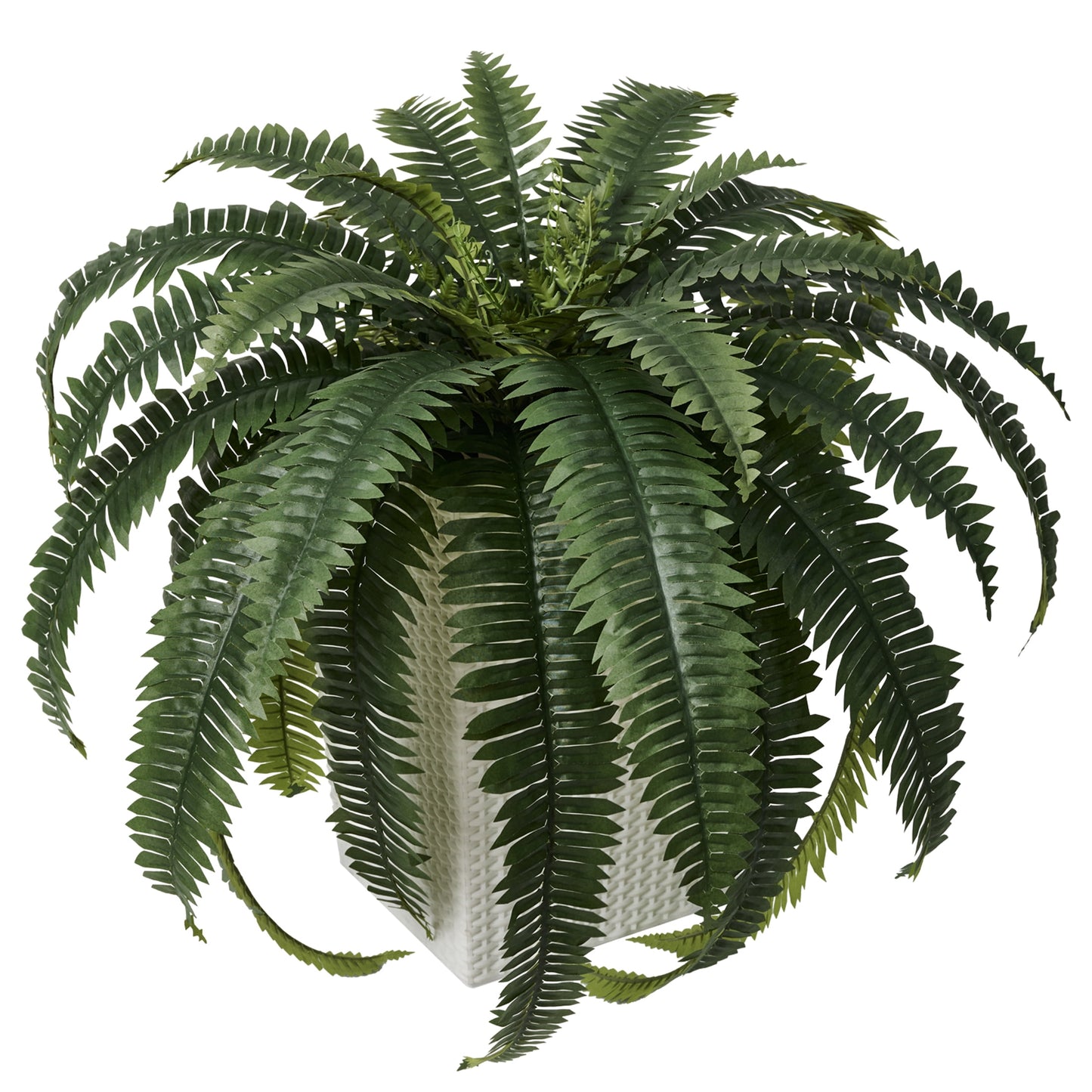 DR.Planzen Artificial Boston Fern Bush Plant with White Tapered Planter - UV Resistant Faux Ferns with 33 Leaves