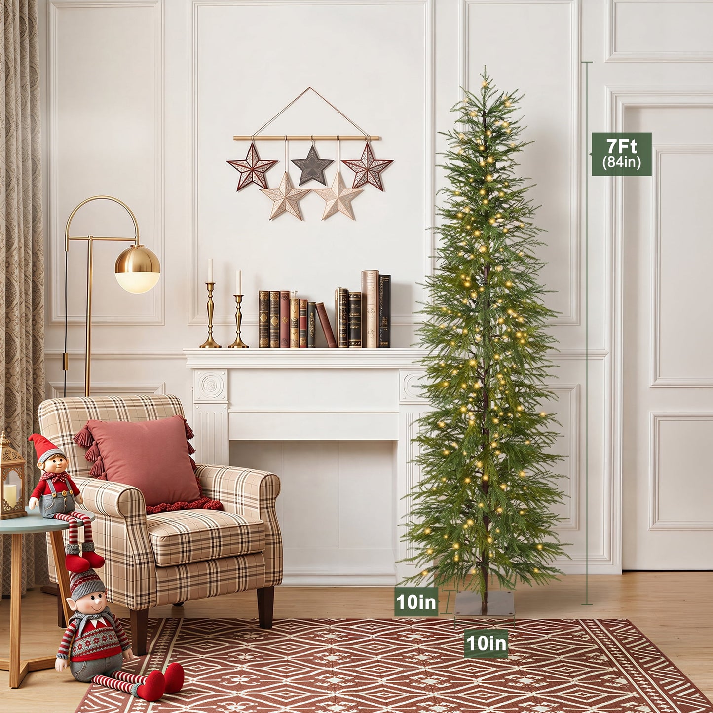 DR.Planzen 7' Pre-Lit Green Cypress Artificial Christmas Tree with 260 Warm White LED Lights, Full-Bodied Xmas Tree with Metal Stand, Large Indoor Holiday Centerpiece