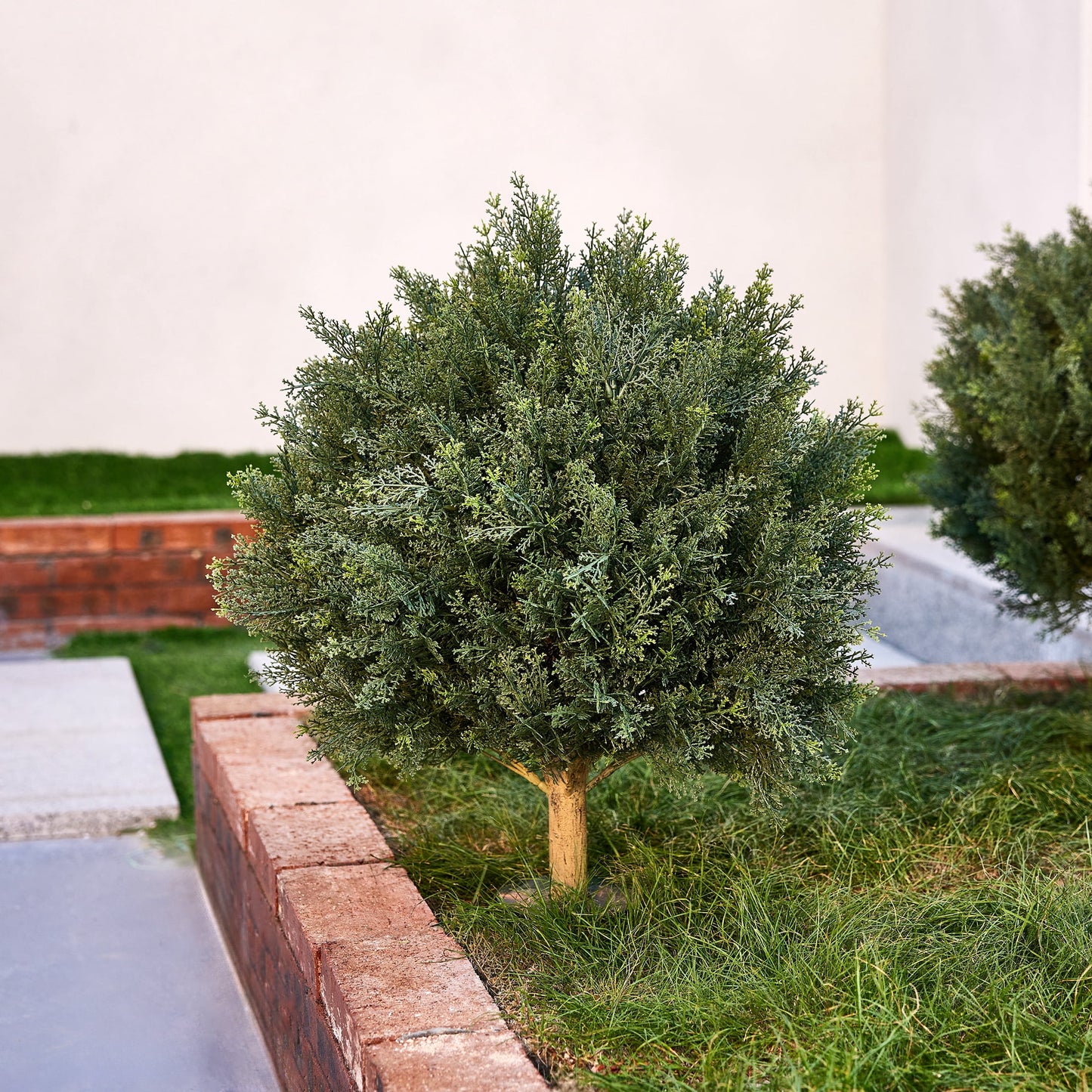 DR.Planzen Artificial 20 in Topiary Ball Trees, UV Resistant Faux Cedar Plants, Faux Cypress Evergreen Shrub Bush with 10.6in Twist-On Stake - For Front Porch Patio Garden Yard Decor Outdoor Use