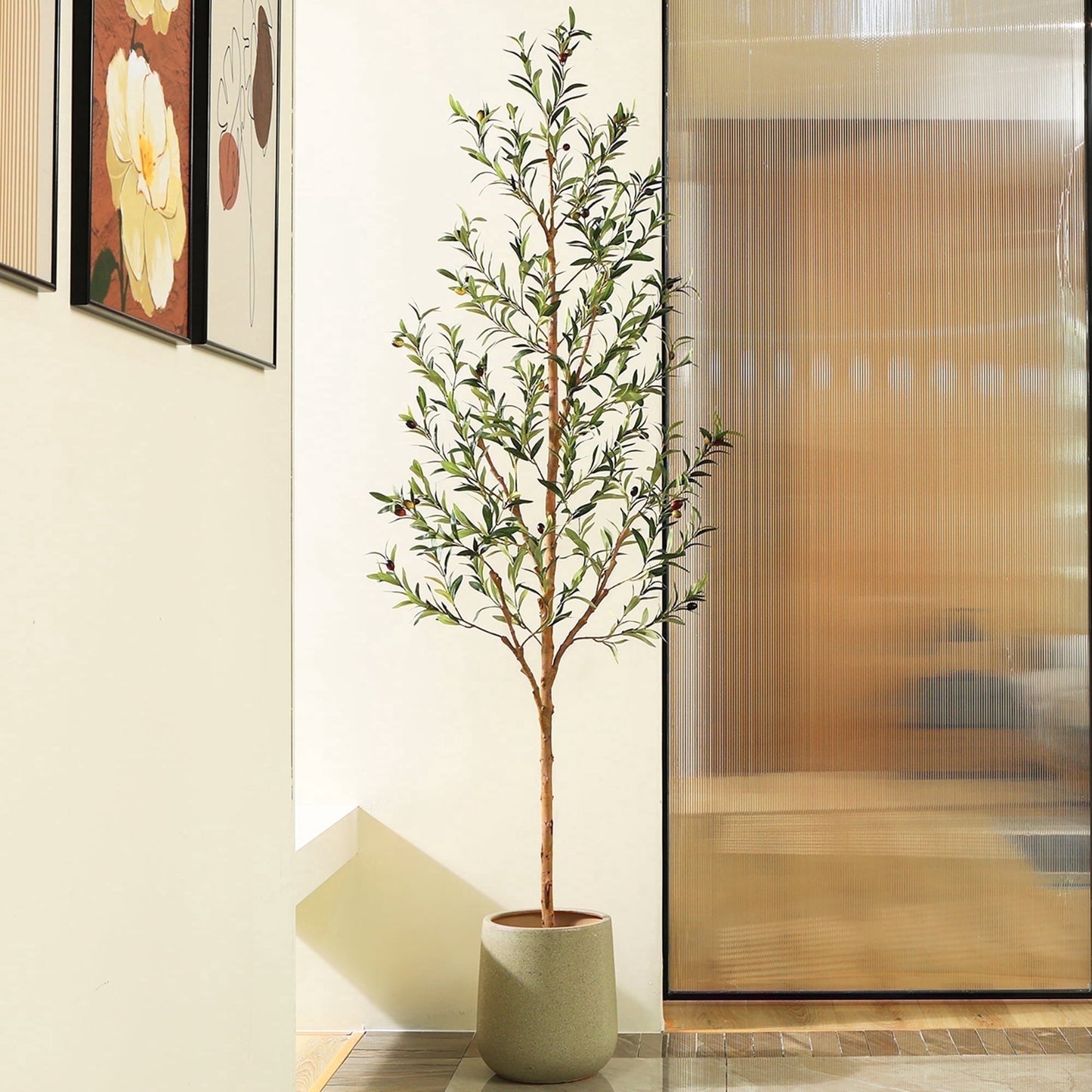 DR.Planzen 2 Pack 7ft Artificial Olive Tree Indoor, Tall Faux Olive Tree, Artificial Plants with Natural Wood Trunk and Lifelike Fruits for Home Office Decor