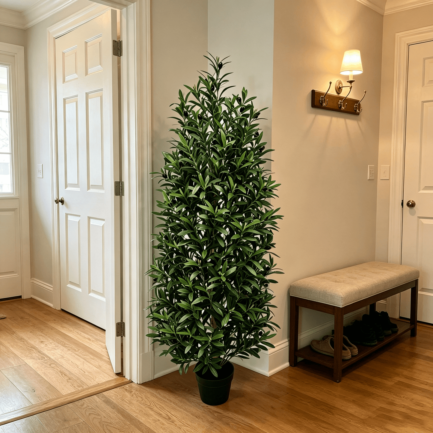 DR.Planzen 4 FT Artificial Olive Topiary Tree in Black Pot, Faux Olive Tree with 1700 Leaves, 78 Fruits, Fake Potted Olive Plant for Living Room Office Decor