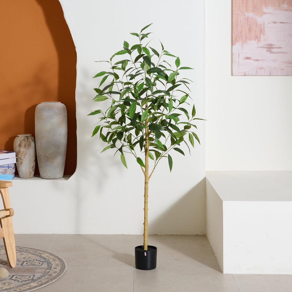 DR.Planzen 5ft Artificial Eucalyptus Tree, Tall Faux Plant in Black Pot, Realistic Greenery for Living Room, Office, and Indoor Decor