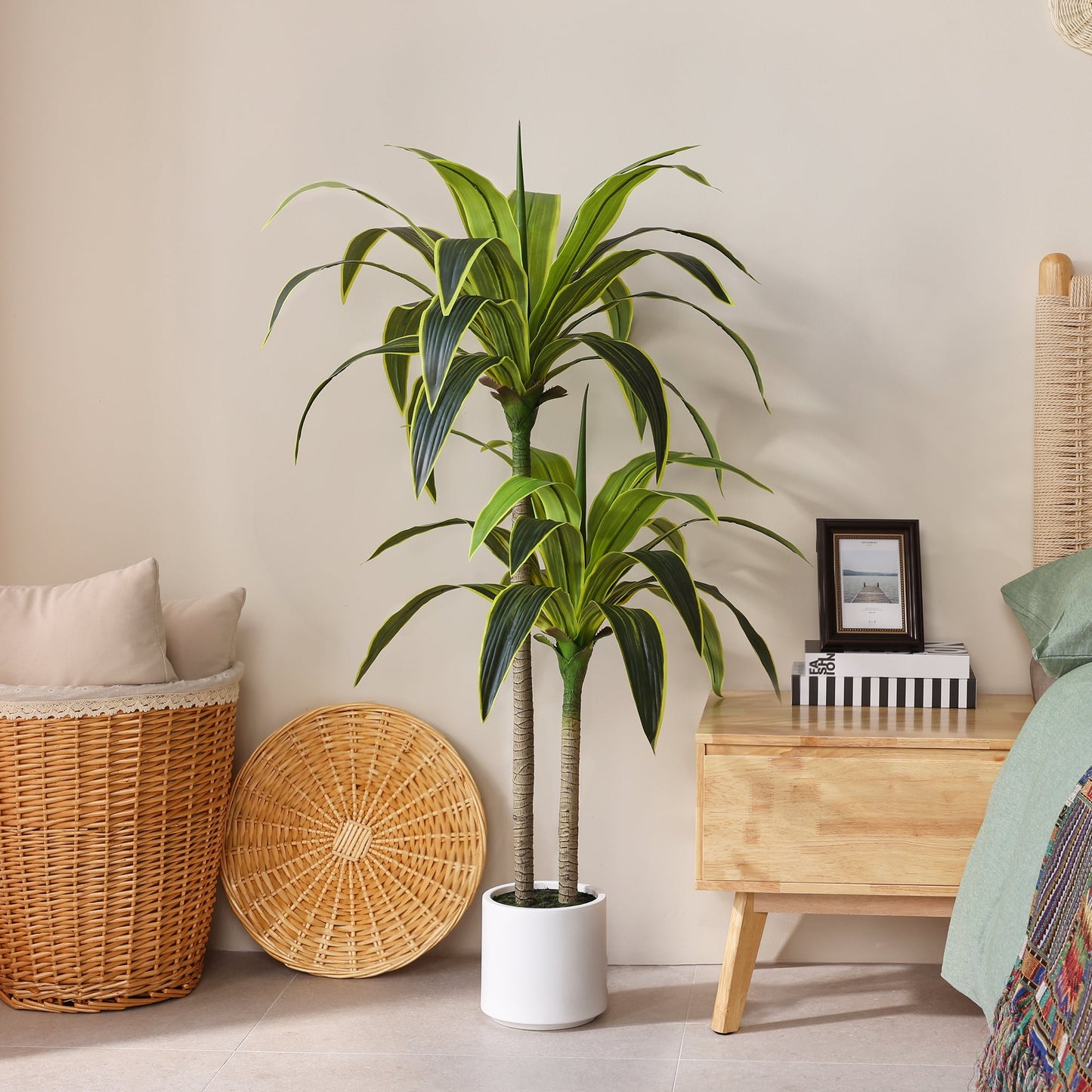 DR.Planzen 4.5ft Artificial Dracaena Tree with White Planter, Tall Faux Dracaena Tree, Artificial Plants for Home Office Decor