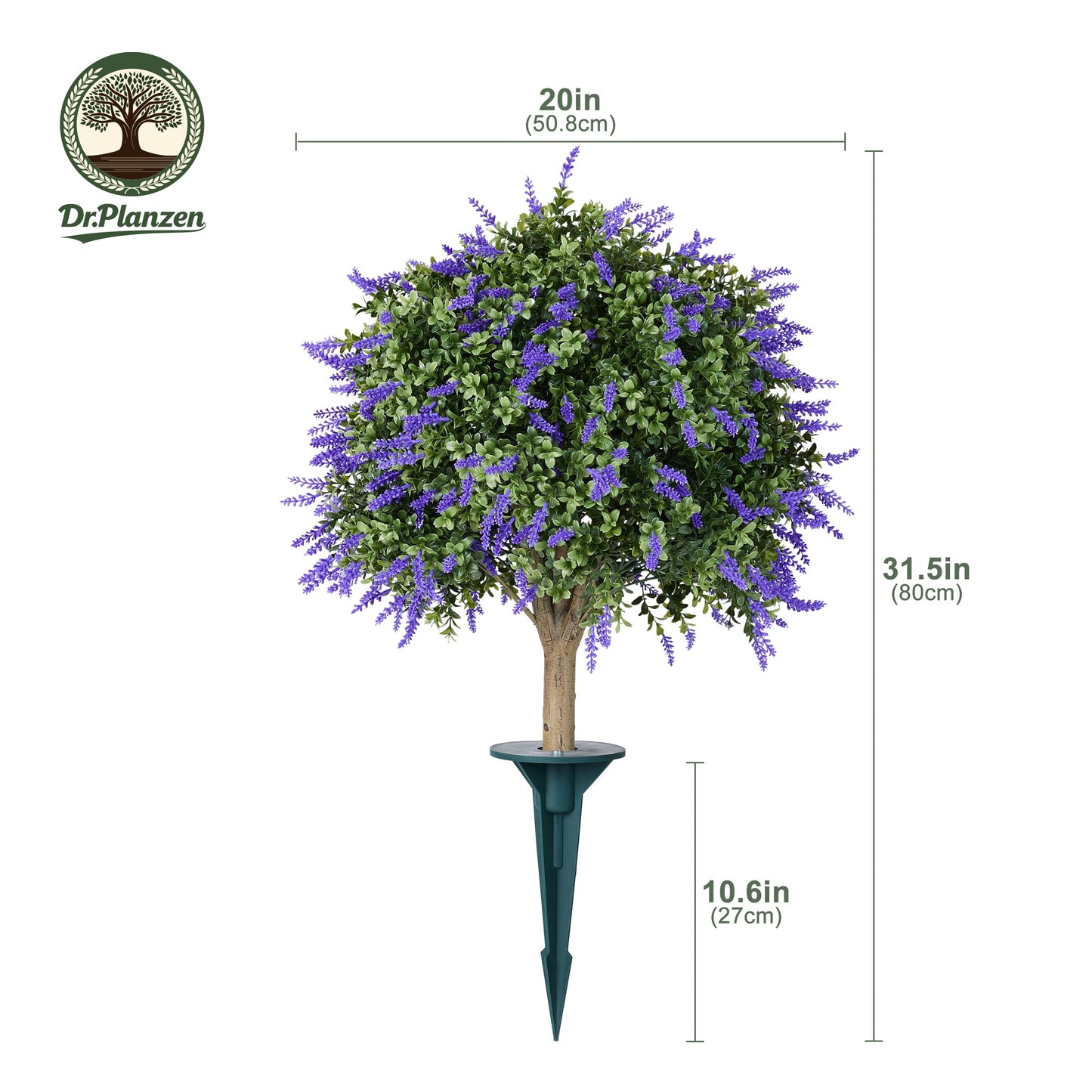 DR.Planzen 20'' Artificial Lavender Boxwood Topiary Ball Plant, Fake Scented Flowering Shrub with Ground Spike, UV Resistant Faux Outdoor Decor for Garden Porch Patio