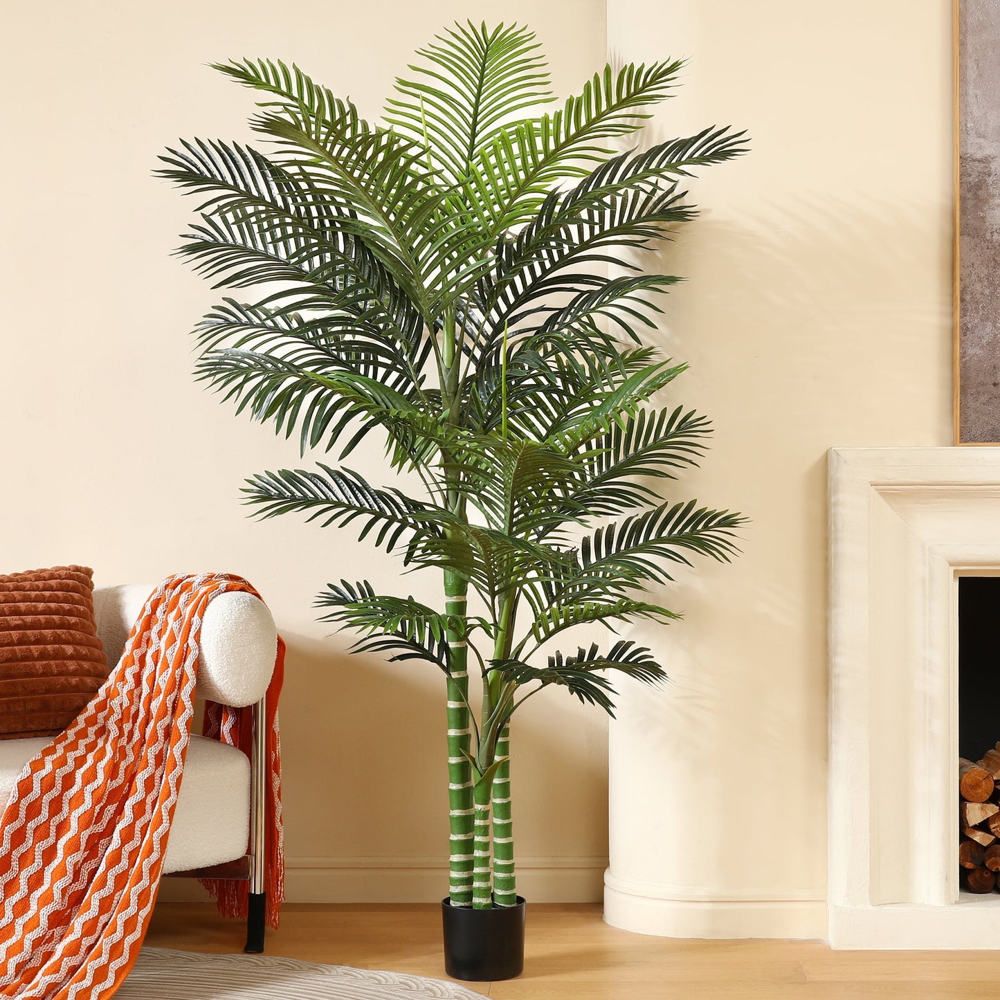 Artificial Golden Cane Palm Plants 6 Feet Fake Tree for Home Decor Indoor Outdoor Faux Areca Palm Tree in Pot for Home Office Perfect Housewarming Gift,Set of 1