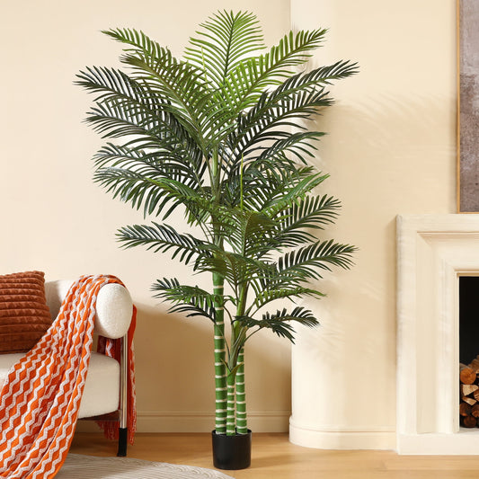 Artificial Golden Cane Palm Plants 6 Feet Fake Tree for Home Decor Indoor Outdoor Faux Areca Palm Tree in Pot for Home Office Perfect Housewarming Gift,Set of 1