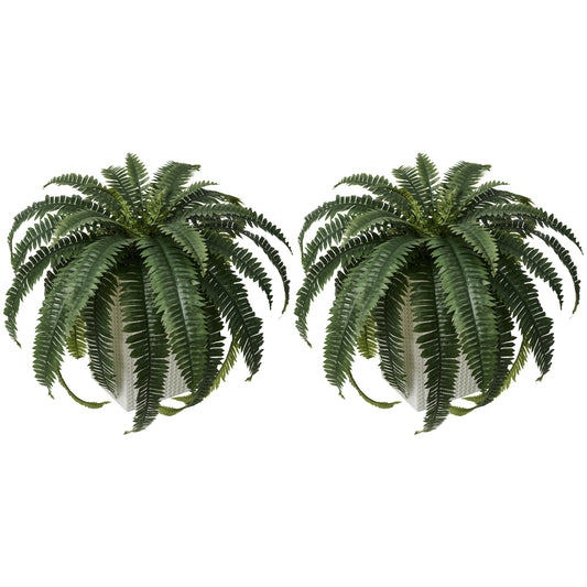 DR.Planzen 2 Pack Artificial Boston Fern Bush Plant with White Tapered Planter - UV Resistant Faux Ferns with 33 Leaves