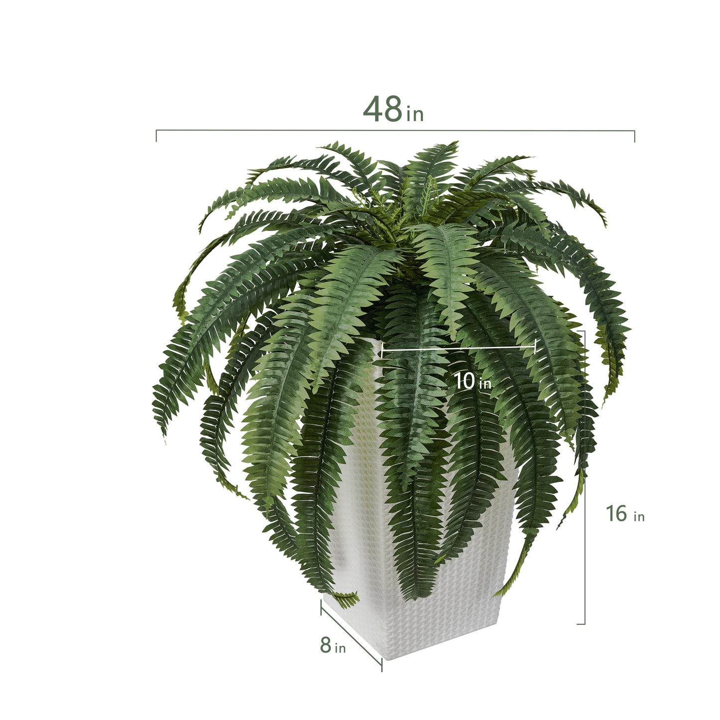 DR.Planzen Artificial Boston Fern Bush Plant with White Tapered Planter - UV Resistant Faux Ferns with 39 Leaves