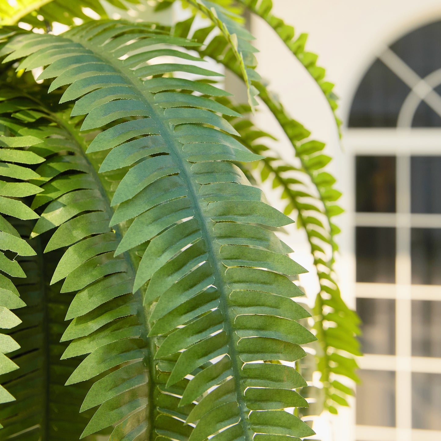 DR.Planzen Artificial Boston Fern Bush Plant with White Tapered Planter - UV Resistant Faux Ferns with 39 Leaves