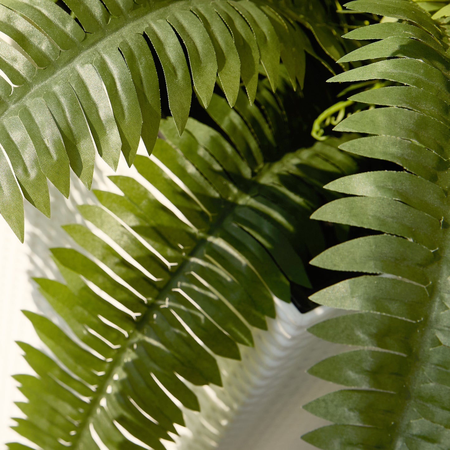 DR.Planzen Artificial Boston Fern Bush Plant with White Tapered Planter - UV Resistant Faux Ferns with 39 Leaves