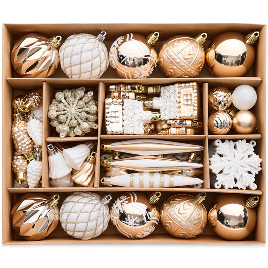 DR.Planzen 96PCS Rose Gold Christmas Ball Ornaments Set, Tree Decorations, Hanging Ornaments - 96-Piece Snowflakes, Pinecones and Icicles for Trees, Wreaths, Weddings and Parties