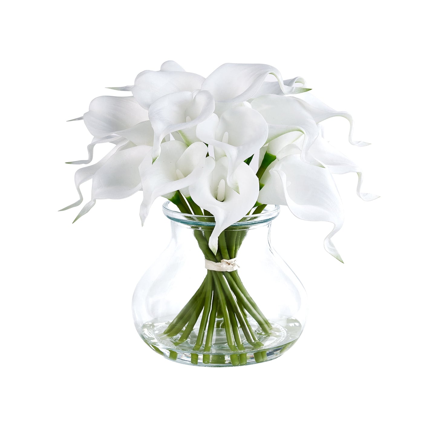 DR.Planzen 10.4in Artificial Calla Lily Flowers with Vase - 19-Bloom White Fake Flowers with Faux Water, Real Touch PU Floral Arrangement for Home Decor Wedding Office Table Centerpiece