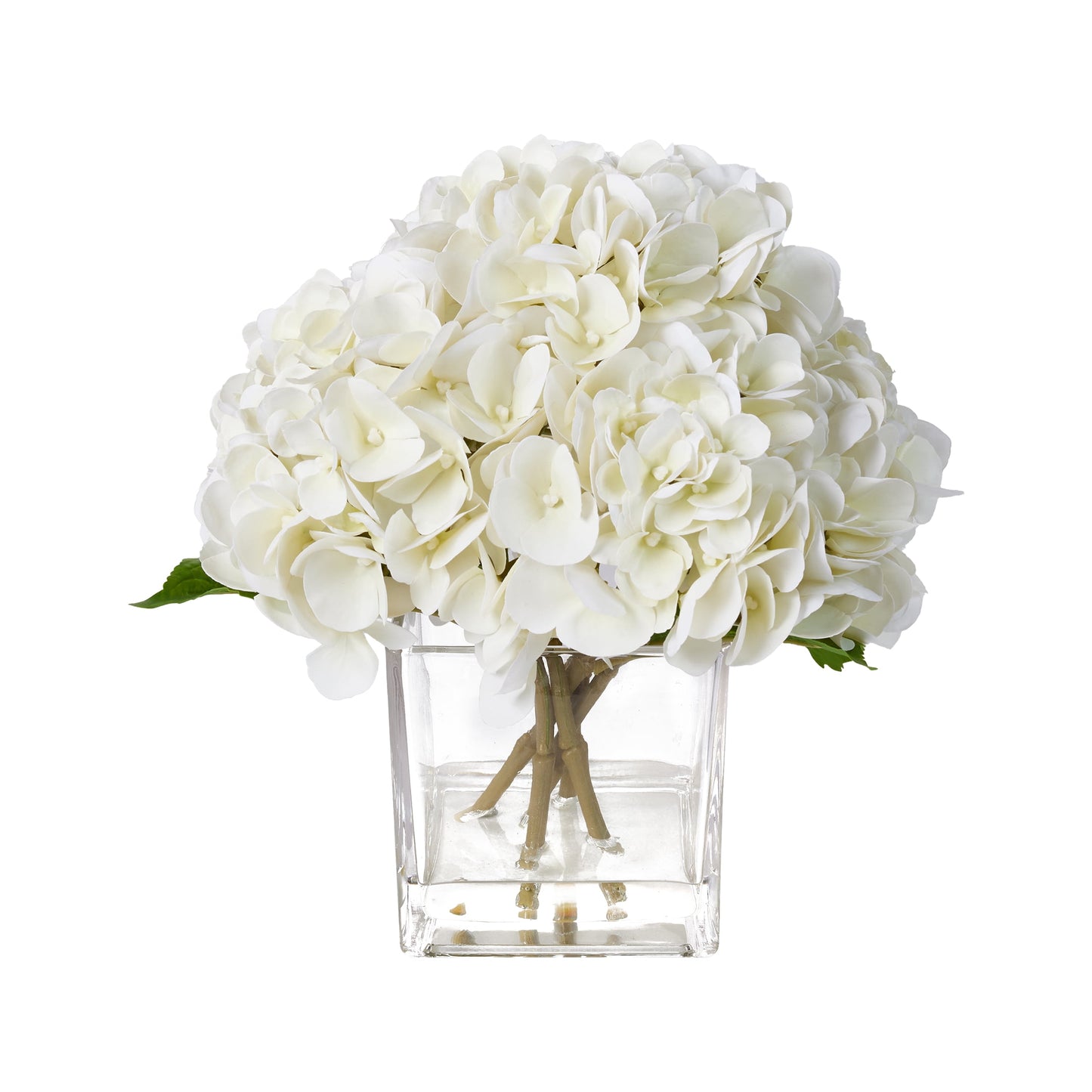 12in Artificial Hydrangea Flowers with Glass Vase, Hydrangea Artificial Flowers White Faux Hydrangea Arrangement - 90 Blooms Full Hydrangea Centerpiece for Home Table Wedding Decor Indoor