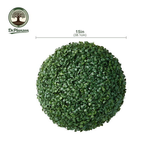 DR.Planzen 15'' Artificial Boxwood Topiary Ball Set, UV Resistant Fake Greenery Decor Balls for Indoor Outdoor, Garden Patio Porch Front Door Decoration