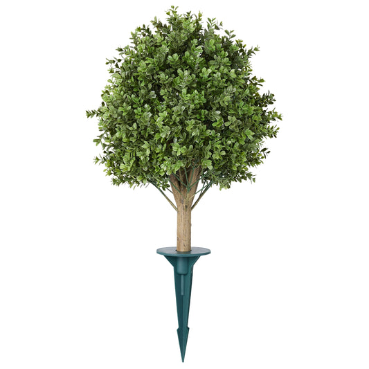 DR.Planzen 16'' Artificial Boxwood Topiary Ball Plant, Fake Greenery Shrub with Ground Spike, UV Resistant Faux Outdoor Evergreen for Garden Porch Planter Decor