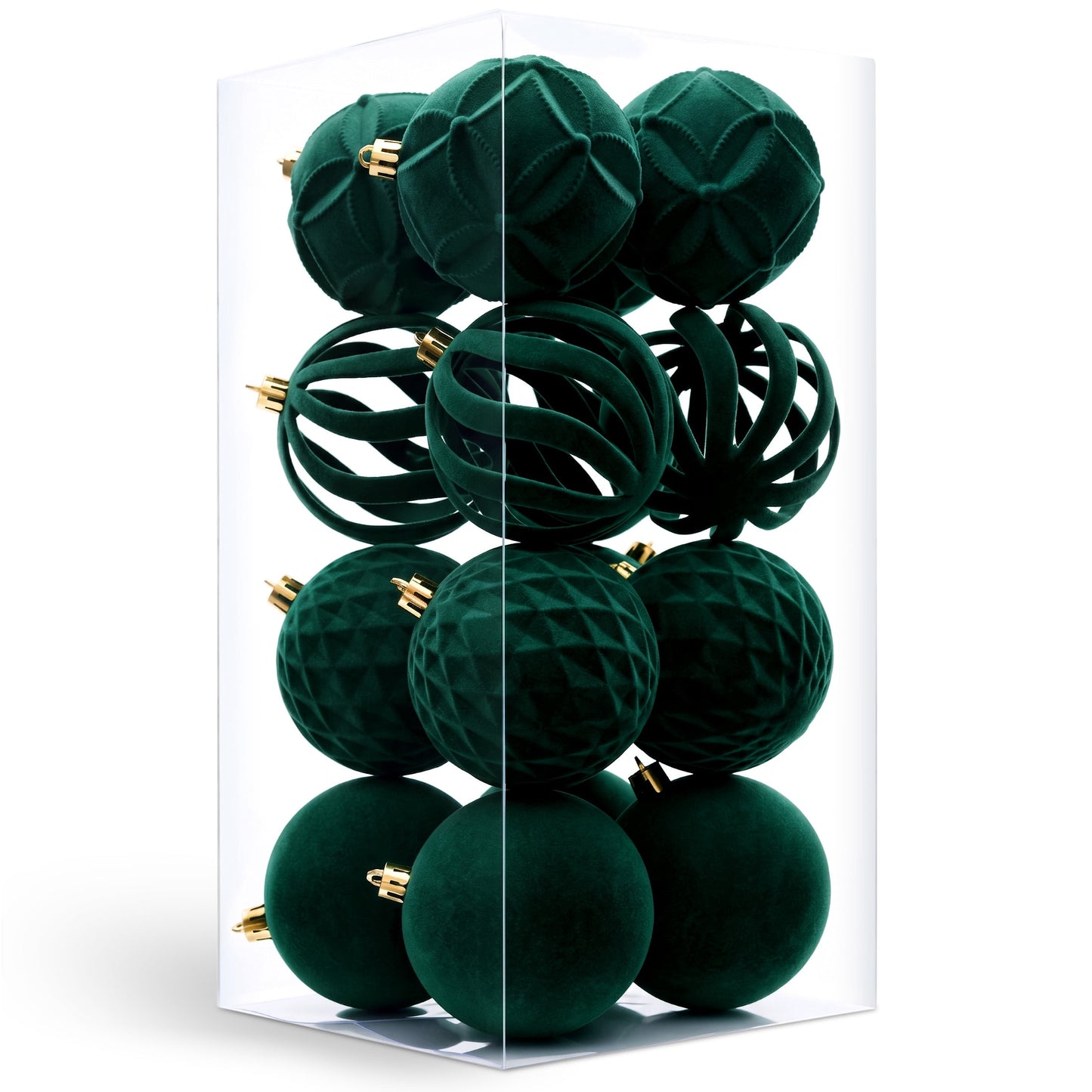 DR.Planzen 16ct 3.15" Dark Green Flocked Christmas Ornaments, Soft Velvet Foam Balls for Holiday Tree Decor, Shatterproof Indoor Xmas Decorations
