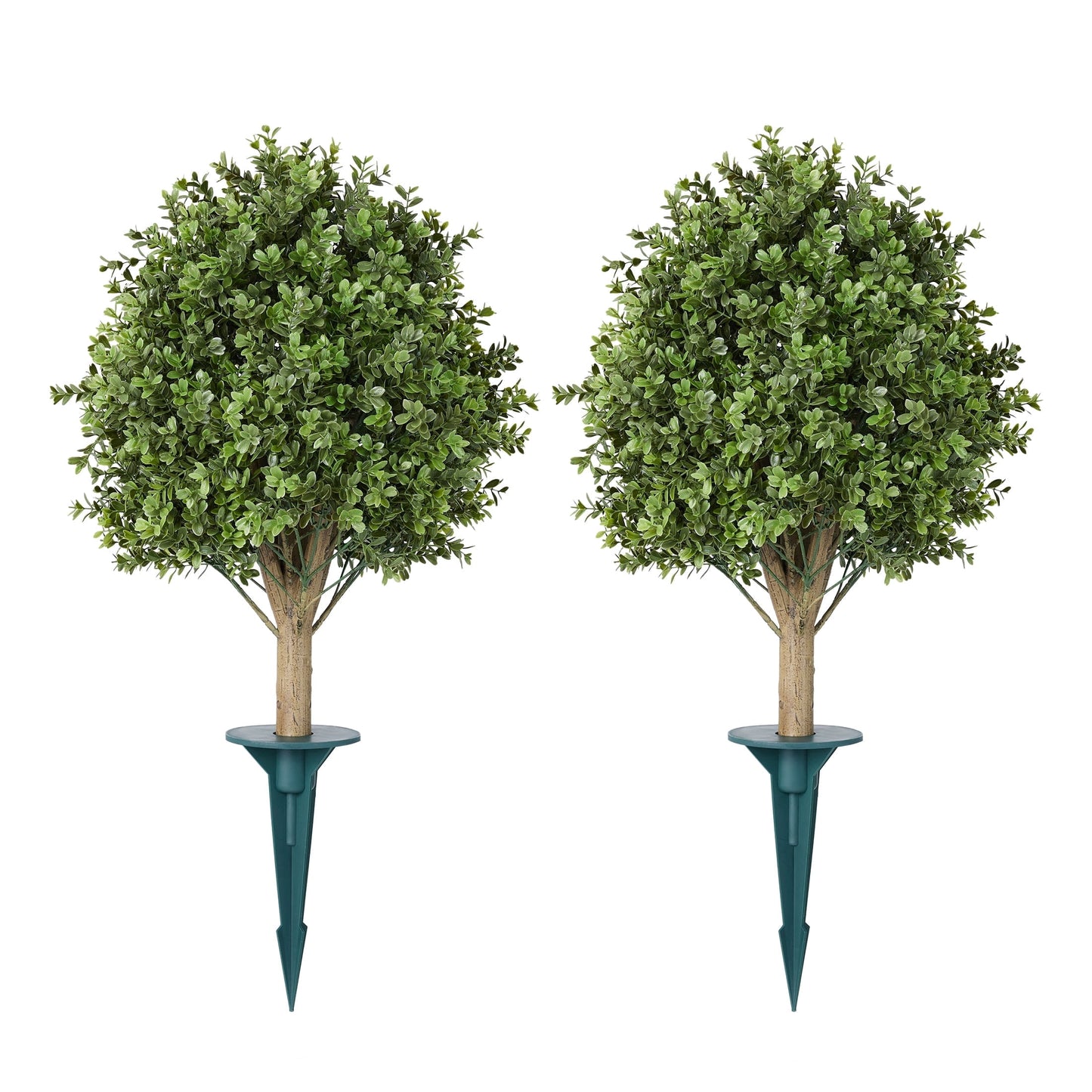 DR.Planzen 2 Pack 16'' Artificial Boxwood Topiary Ball Plant, Fake Greenery Shrub with Ground Spike, UV Resistant Faux Outdoor Evergreen for Garden Porch Planter Decor