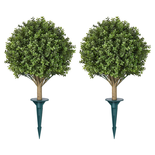 DR.Planzen 2 Pack 20'' Artificial Boxwood Topiary Ball Plant, Fake Greenery Shrub with Ground Spike, UV Resistant Faux Outdoor Evergreen for Garden Porch Planter Decor