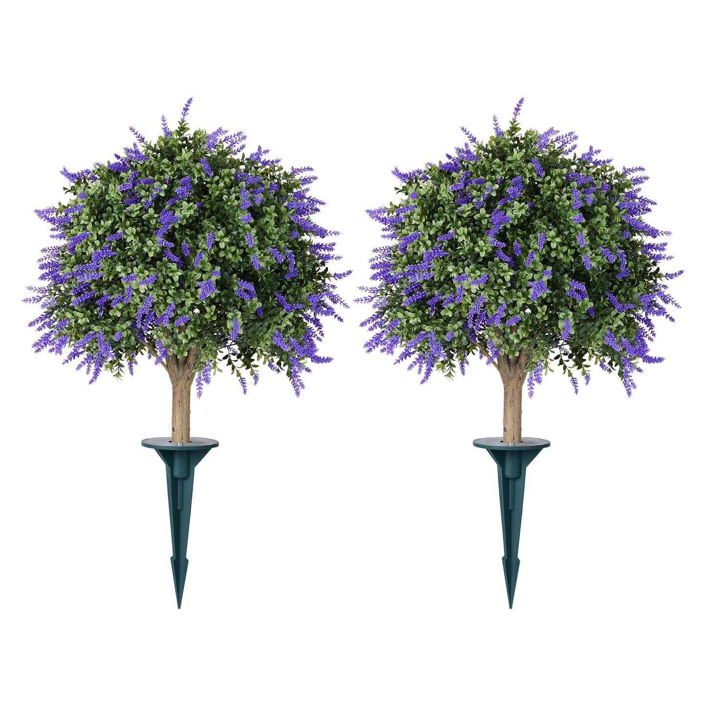 DR.Planzen 2 Pack 20'' Artificial Lavender Boxwood Topiary Ball Plant, Fake Scented Flowering Shrub with Ground Spike, UV Resistant Faux Outdoor Decor for Garden Porch Patio