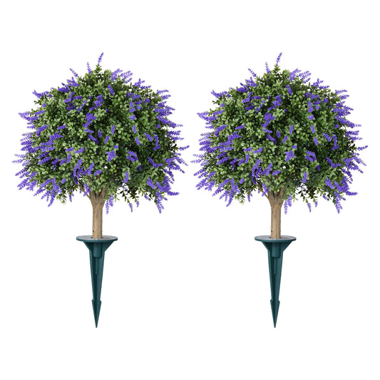 DR.Planzen 2 Pack 20'' Artificial Lavender Boxwood Topiary Ball Plant, Fake Scented Flowering Shrub with Ground Spike, UV Resistant Faux Outdoor Decor for Garden Porch Patio