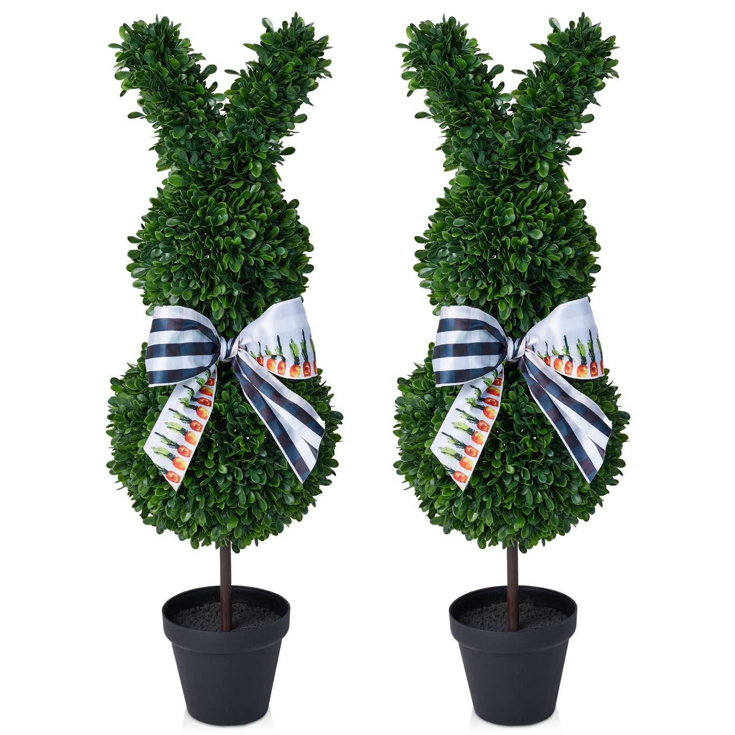 DR.Planzen 2 Pack 36-inch Artificial Boxwood Easter Bunny Topiary in Weighted Black Pot, UV-Resistant Faux Plant for Indoor Outdoor Spring Decor