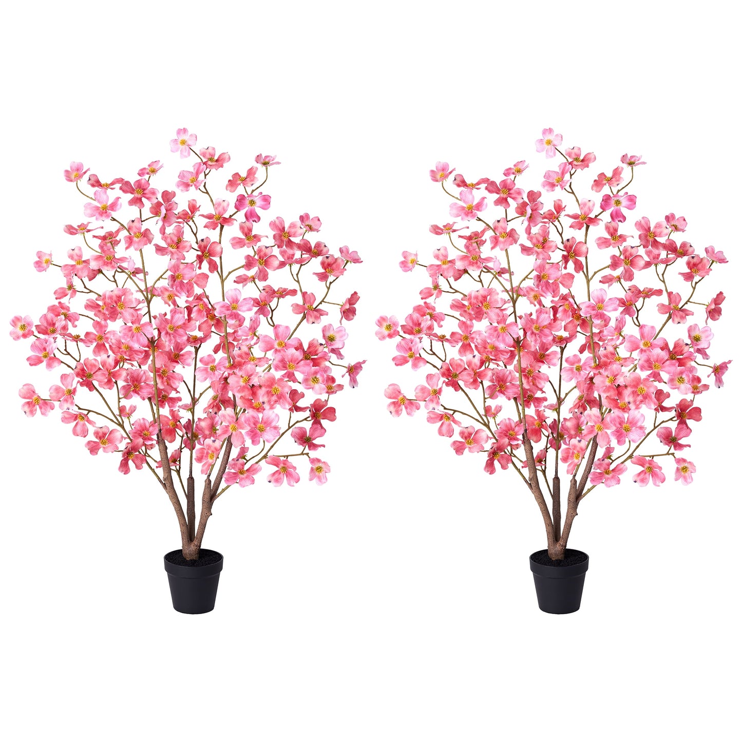 DR.Planzen 2 Pack 3ft Artificial Red Dogwood Tree, Lifelike Faux Dogwood Flower Tree with Green Leaves for Home Decor Indoor Outdoor, Spring Decoration for Living Room Office