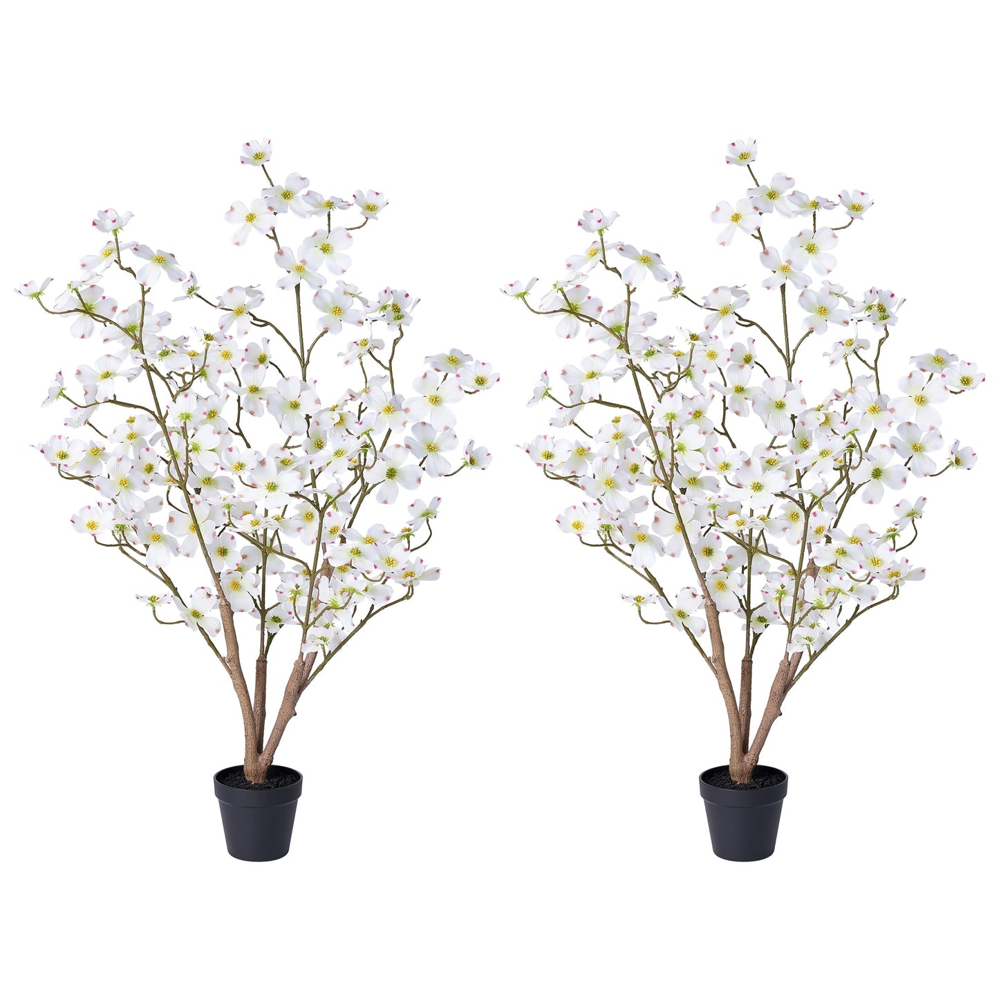 DR.Planzen 2 Pack 3ft Artificial White Dogwood Tree, Lifelike Faux Dogwood Flower Tree with Green Leaves for Home Decor Indoor Outdoor, Spring Decoration for Living Room Office