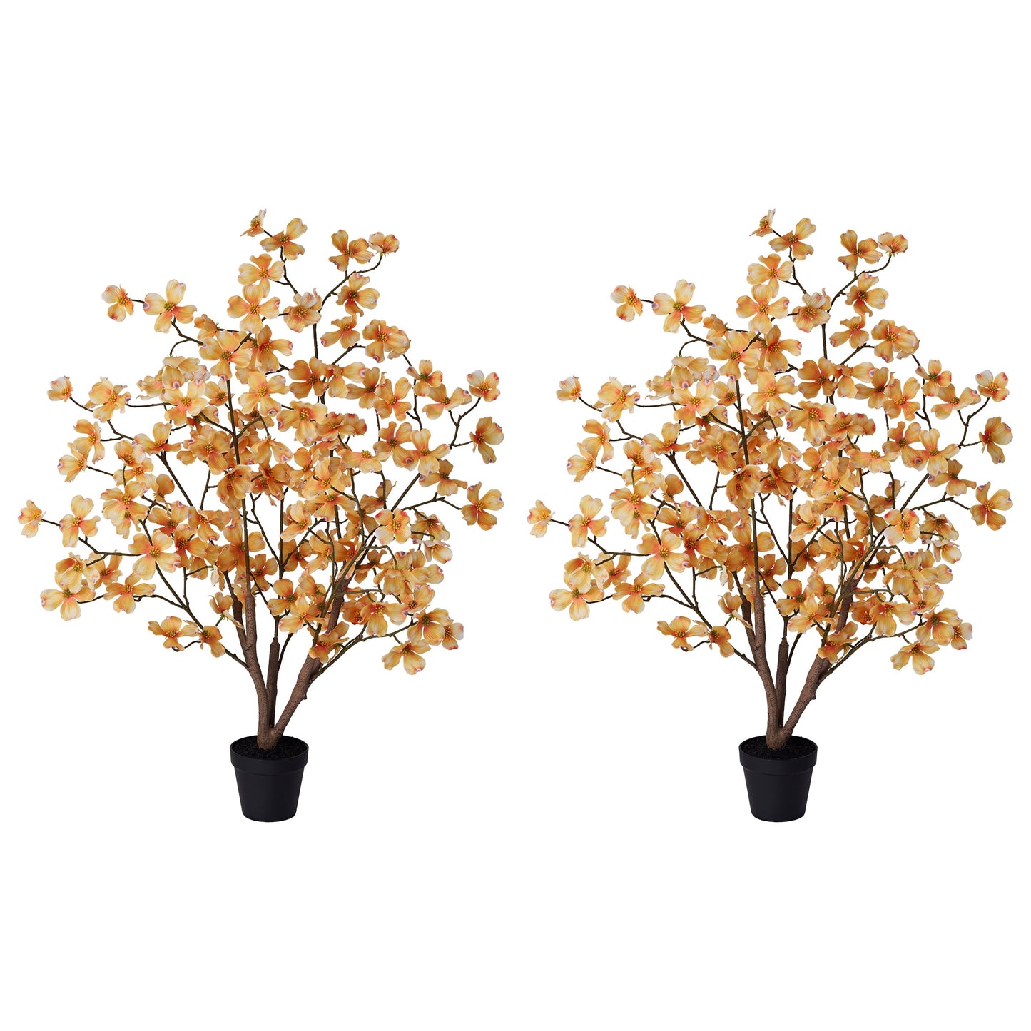 DR.Planzen 2 Pack 3ft Artificial Yellow Dogwood Tree, Lifelike Faux Dogwood Flower Tree with Green Leaves for Home Decor Indoor Outdoor, Spring Decoration for Living Room Office