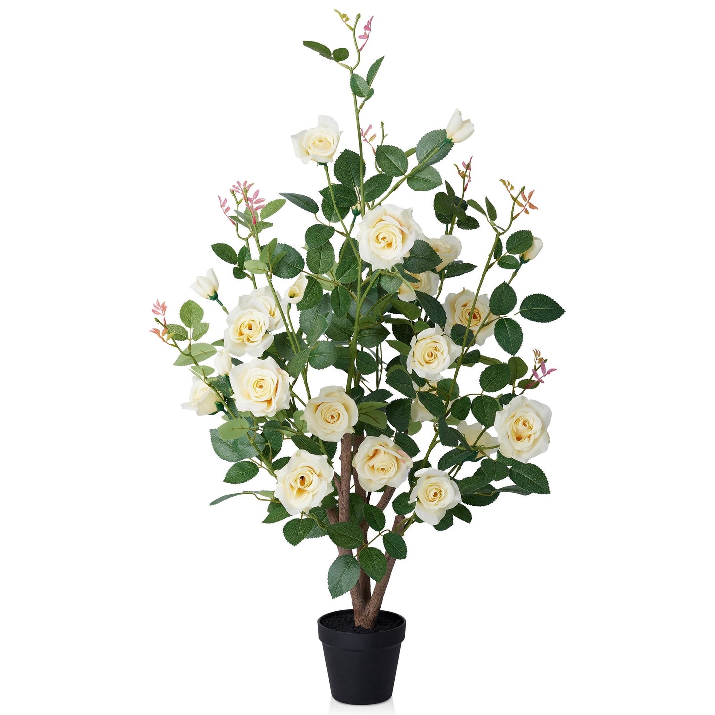 DR.Planzen 2 Pack 3ft Artificial Yellow Rose Tree with Green Leaves, Lifelike Faux Rose Flower Tree for Home Decor Indoor Outdoor, Living Room Office Decoration