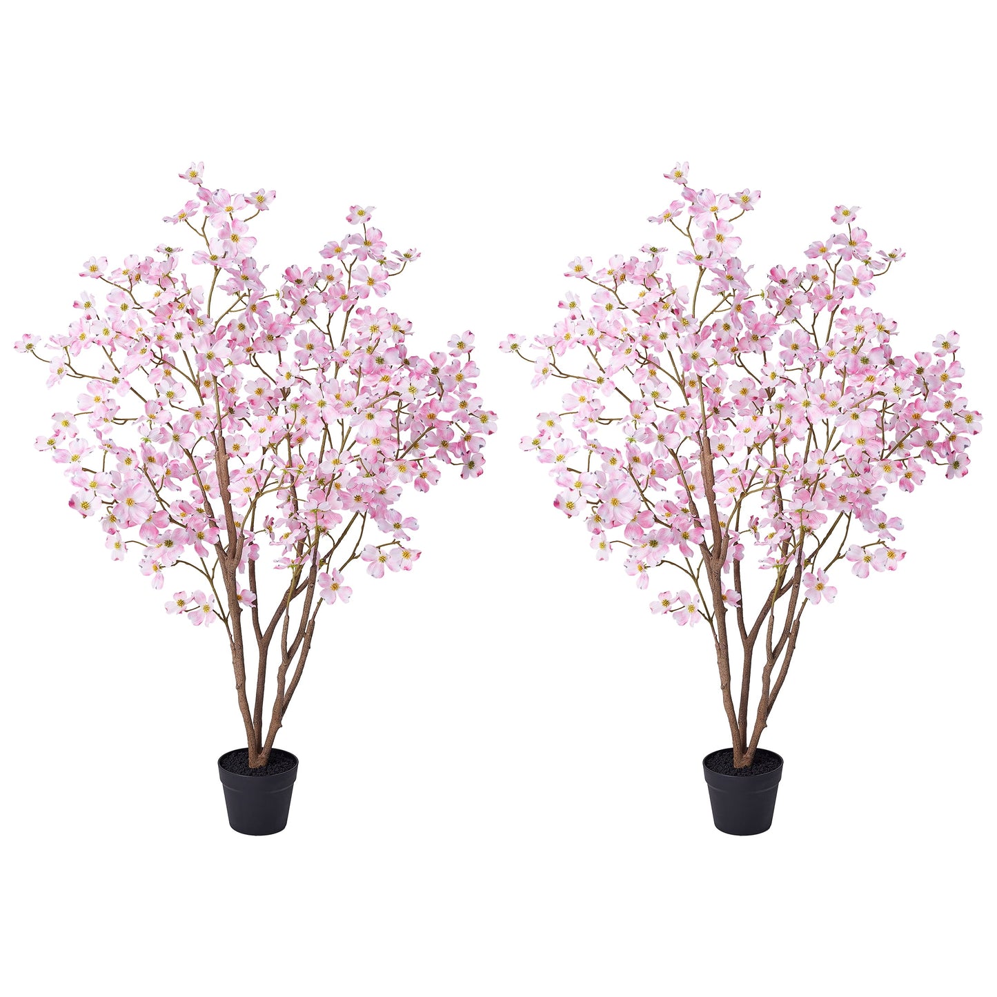 DR.Planzen 2 Pack 3ft Pink Artificial Dogwood Tree, Lifelike Faux Dogwood Flower Tree with Green Leaves for Home Decor Indoor Outdoor, Spring Decoration for Living Room Office