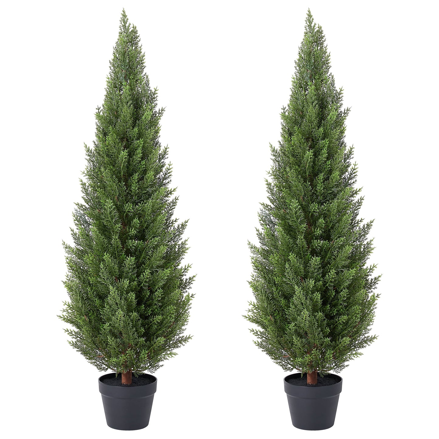 DR.Planzen 2 Pack 4ft Artificial Cedar Tree with Real Wood Trunk, Faux Silk Plant UV Resistant for Indoor Outdoor, Lifelike Fake Potted Tree for Home Office Decor