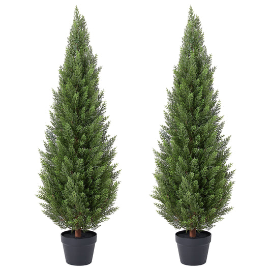 DR.Planzen 2 Pack 4ft Artificial Cedar Tree with Real Wood Trunk, Faux Silk Plant UV Resistant for Indoor Outdoor, Lifelike Fake Potted Tree for Home Office Decor