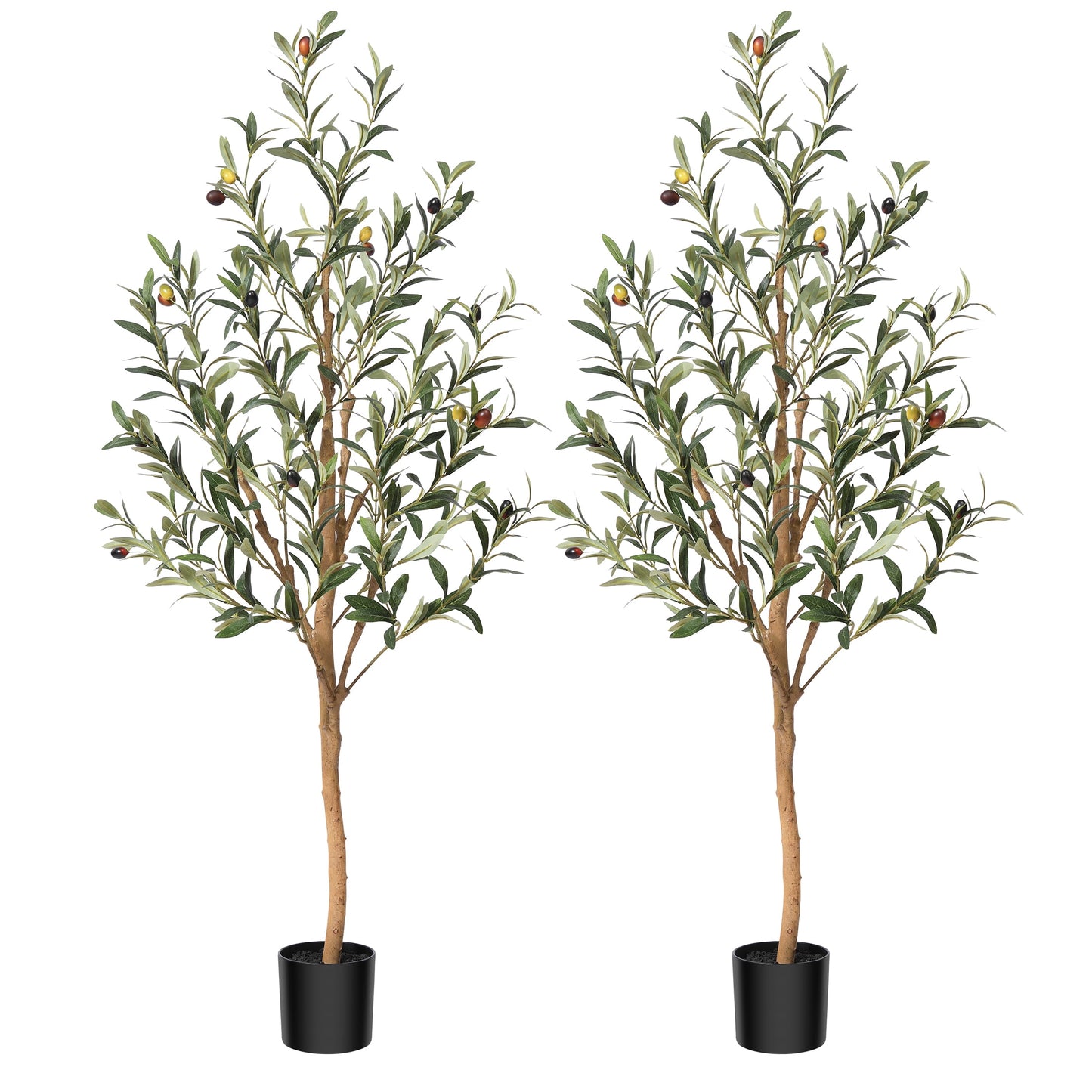 DR.Planzen 2 Pack 4ft Artificial Olive Tree Indoor, Tall Faux Olive Tree, Artificial Plants with Natural Wood Trunk and Lifelike Fruits for Home Office Decor
