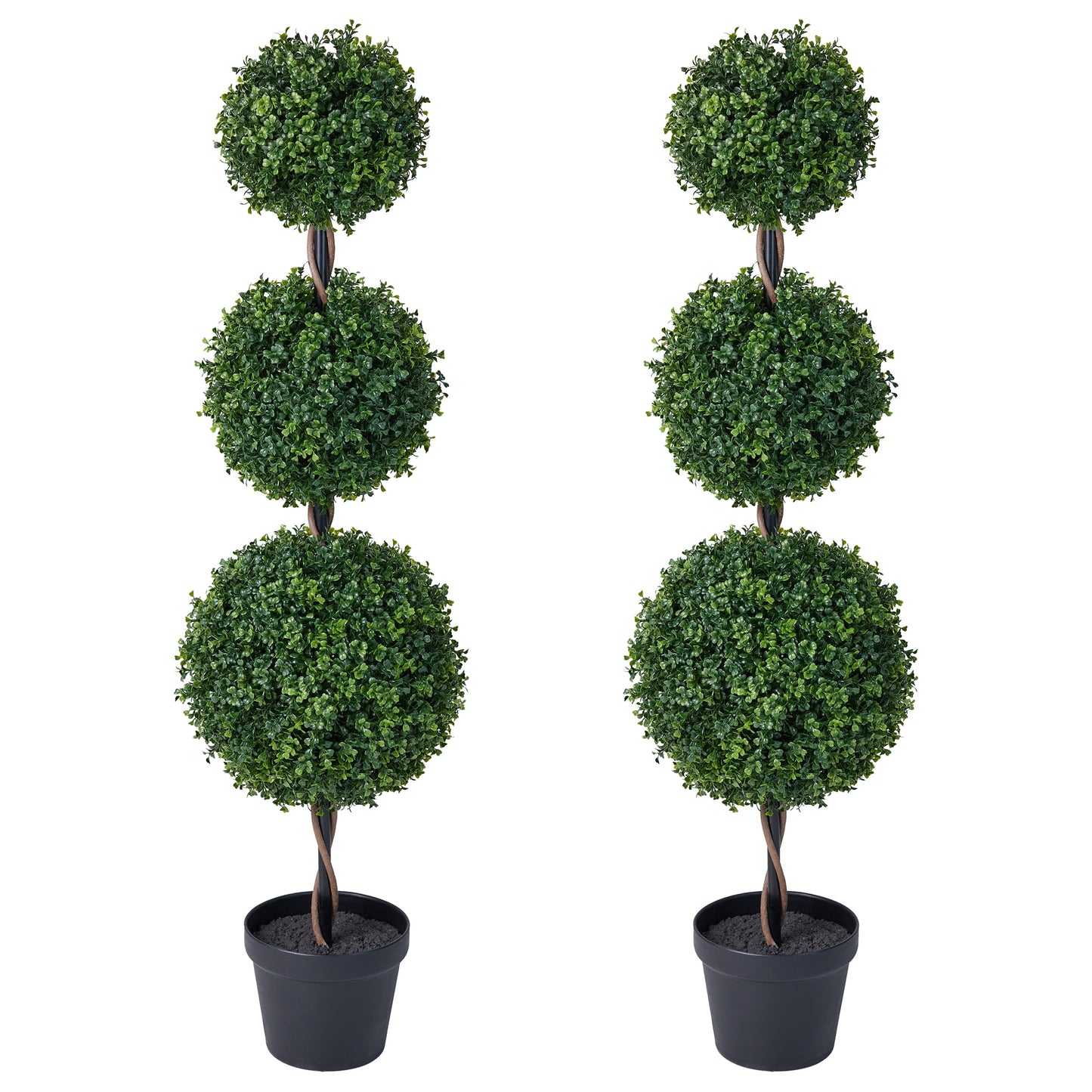 DR.Planzen 2 Pack 4ft Artificial Triple Ball Boxwood Topiary Tree, Realistic Faux Topiary Tree Indoor Outdoor, Low Maintenance Artificial Greenery for Patio Front Door Home Office