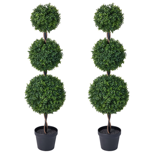 DR.Planzen 2 Pack 4ft Artificial Triple Ball Boxwood Topiary Tree, Realistic Faux Topiary Tree Indoor Outdoor, Low Maintenance Artificial Greenery for Patio Front Door Home Office