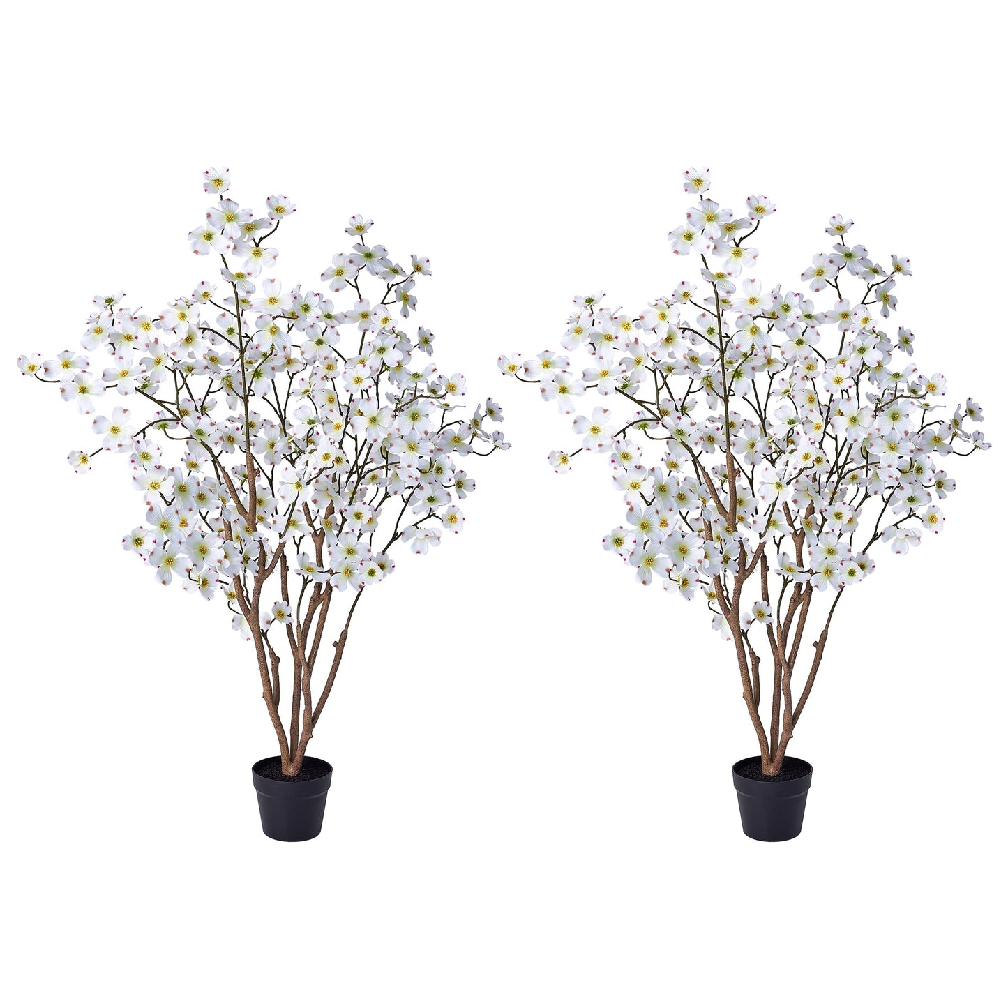 DR.Planzen 2 Pack 4ft White Artificial Dogwood Tree, Lifelike Faux Dogwood Flower Tree with Green Leaves for Home Decor Indoor Outdoor, Spring Decoration for Living Room Office