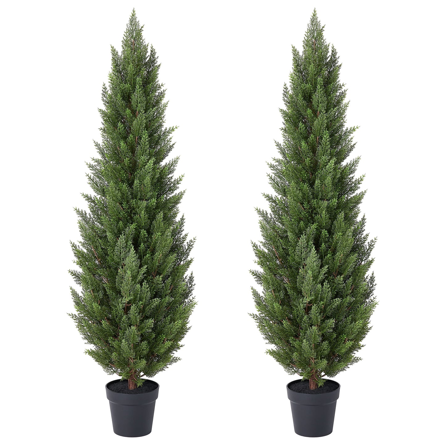 DR.Planzen 2 Pack 5ft Artificial Cedar Tree with Real Wood Trunk, Faux Silk Plant UV Resistant for Indoor Outdoor, Lifelike Fake Potted Tree for Home Office Decor