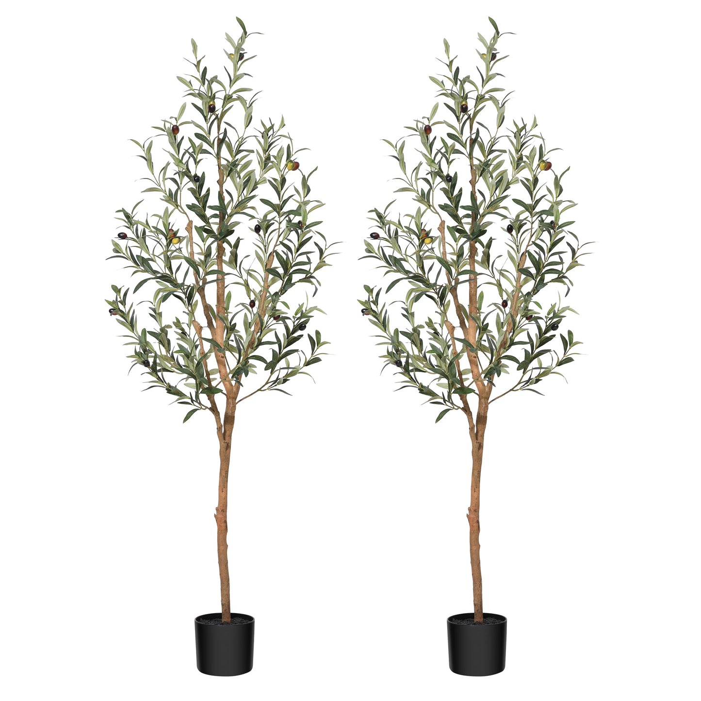 DR.Planzen 2 Pack 5ft Artificial Olive Tree Indoor, Tall Faux Olive Tree, Artificial Plants with Natural Wood Trunk and Lifelike Fruits for Home Office Decor