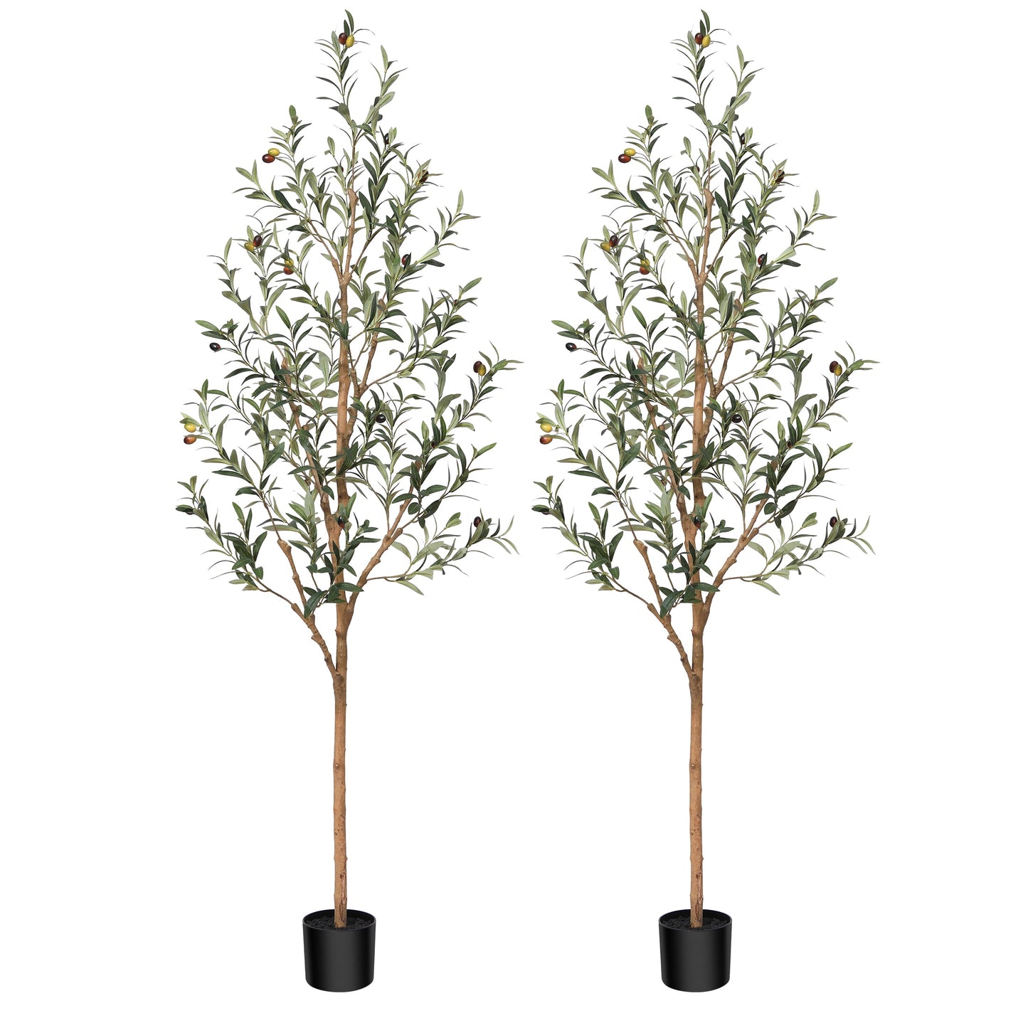 DR.Planzen 2 Pack 6ft Artificial Olive Tree Indoor, Tall Faux Olive Tree, Artificial Plants with Natural Wood Trunk and Lifelike Fruits for Home Office Decor
