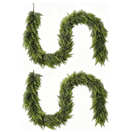 DR.Planzen 2 Pack 6FT Norfolk Pine Garland, 600 PE Tips Christmas Garland, Faux Greenery Garland, Artificial Pine Garland, Christmas Greenery for Fireplace Mantel Table Stairs Indoor Decor