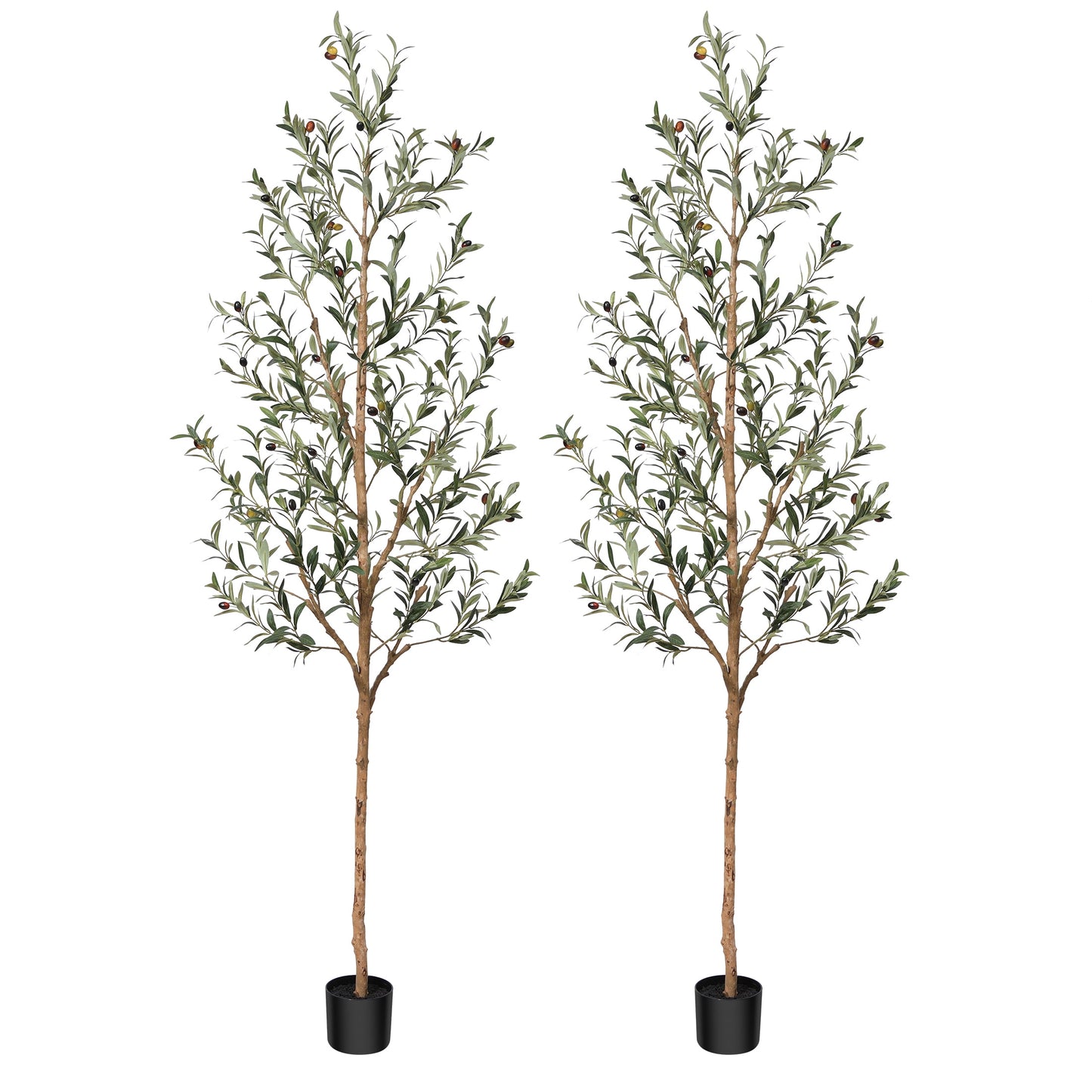 DR.Planzen 2 Pack 7ft Artificial Olive Tree Indoor, Tall Faux Olive Tree, Artificial Plants with Natural Wood Trunk and Lifelike Fruits for Home Office Decor